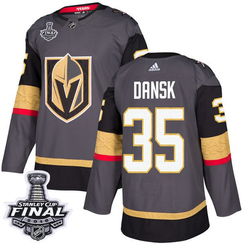 Adidas Golden Knights #35 Oscar Dansk Grey Home Authentic 2018 Stanley Cup Final Stitched Youth NHL Jersey
